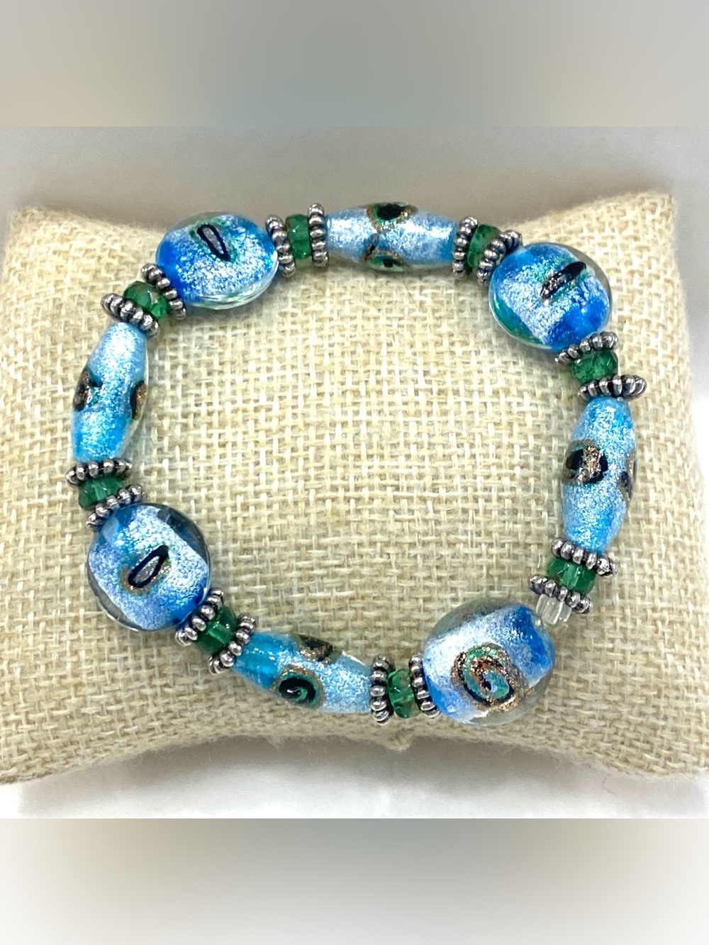 VTG Vibrant Blue & Green Art Glass Stretch Bracelet – Handmade Murano  Lampwork